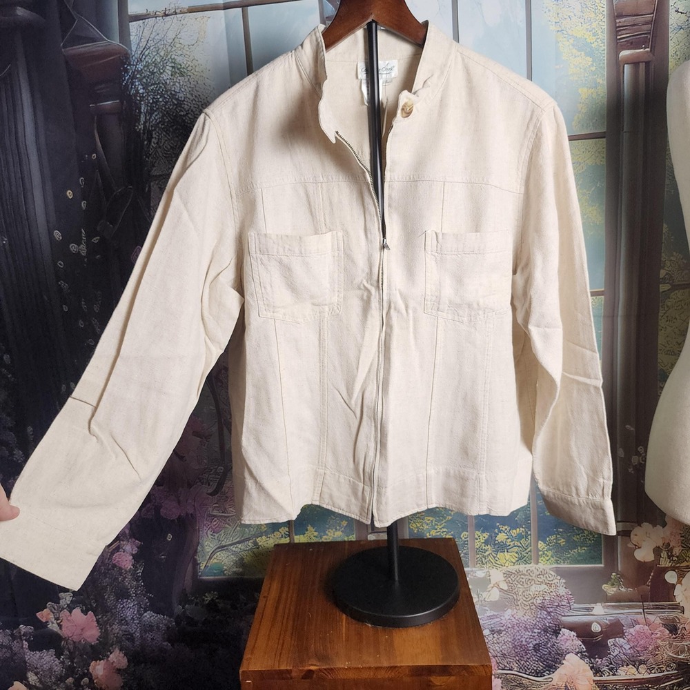 L Linen Blend Full Zip Lightweight Jacket Top by Coldwater Creek